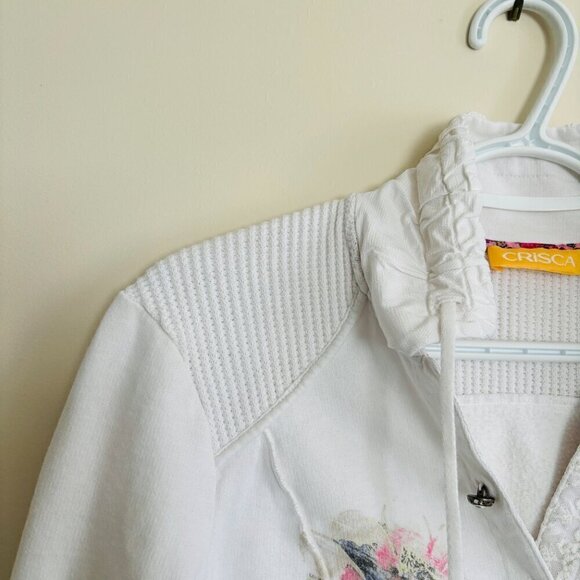 VTG Crisca Button Front White Trucker Jacket Flower Design Lace Trim  M - Picture 8 of 16